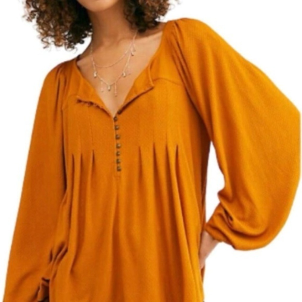 Free People Devin Henley‎ Autumn Pearl Oversized Long Sleeve Boho Blouse Size XS